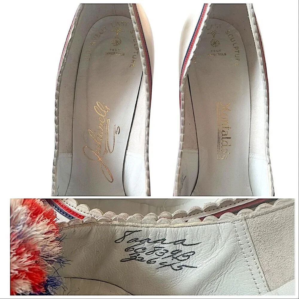 Vintage 50s/60s Julianelli's for Montaldo's  White Leather Pom Pom Heels 8AAA